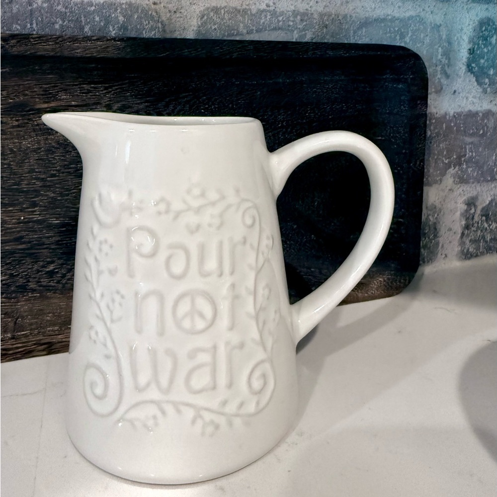 2pc Set White Ceramic Pitcher & Bowl